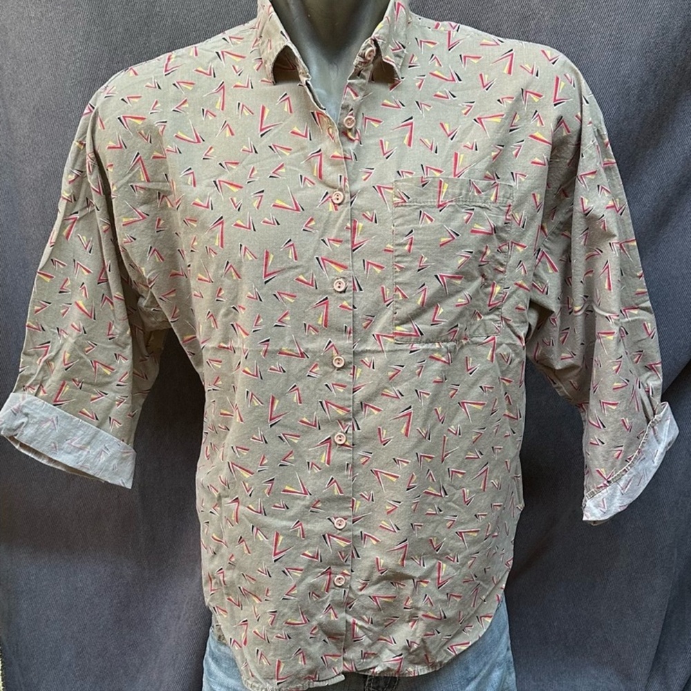 Vintage 80s Memphis print button down shirt geometric men’s